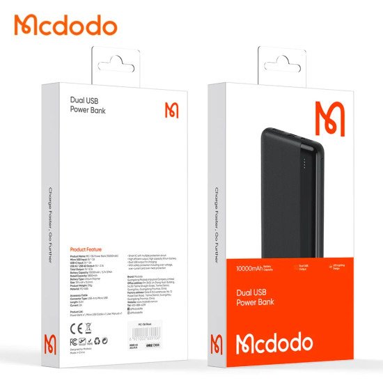 MCDODO MC136 MIG SERIES DUAL USB POWER BANK - 10000mAh