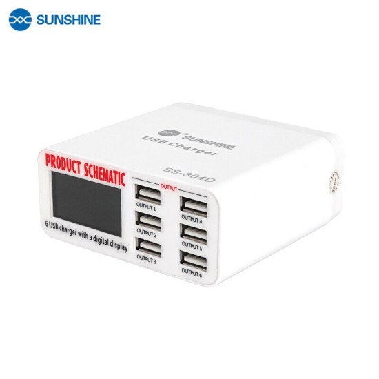 SUNSHINE SS-304D 6 PORT USB SMART CHARGER WITH REAL-TIME CURRENT/VOLTAGE STATUS