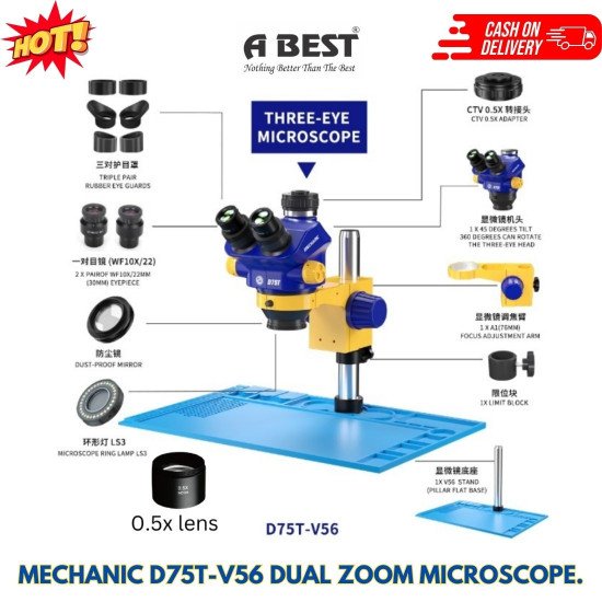 MECHANIC D75T-V56 7X-50X HD OPTICA TRINOCULAR STEREO MICROSCOPE FOR PCB MOTHERBOARD INSPECTION