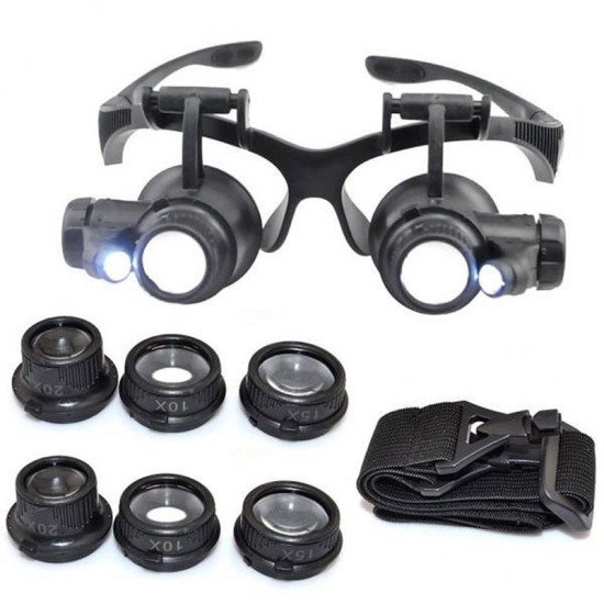 LENS MAGNIFICATION 10X 15X 20X 25X GLASSES TYPE WATCH REPAIR MAGNIFIER WITH LED LIGHT