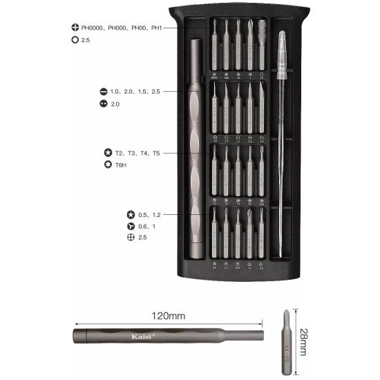 KAISI K-3022A 22 IN 1 HIGH PRECISION SCREWDRIVER SET WITH MAGNETIC BITS