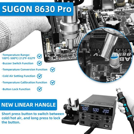 SUGON 8630 PRO HOT AIR REWORK SMD MACHINE WITH NEW LINEAR HANDLE ( 1300W )
