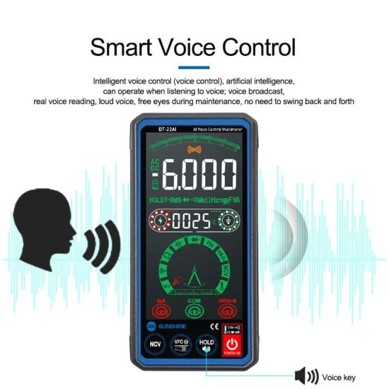 SUNSHINE DT-22AI TRUE RMS SMART VOICE CONTROL LCD MULTIMETER