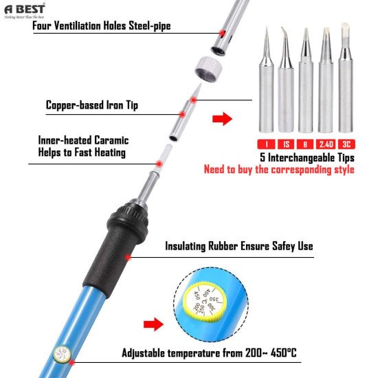 SOLDERING IRON 908 WITH TEMPERATURE CONTROLLER 60W WITH FREE 5 BITS