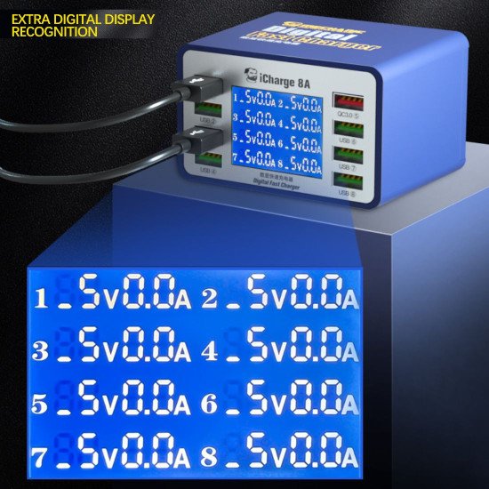 MECHANIC ICHARGE 8A 8-PORT USB SMART DIGITAL DISPLAY FAST CHARGER SUPPORTS QC3 - 45W