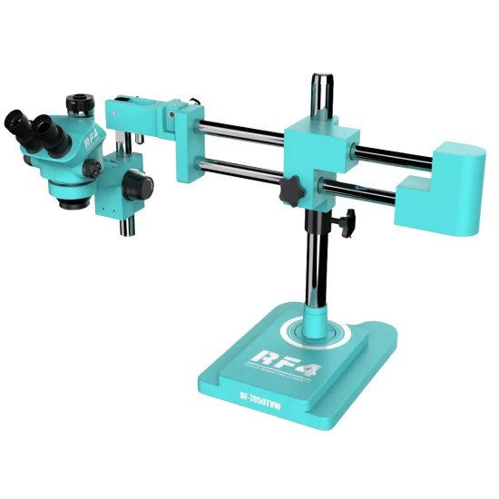 RF4 RF7050-TVW TRINOCULAR STEREO MICROSCOPE WITH DOUBLE ARM 360 DEGREE ANGLE BOOM STAND