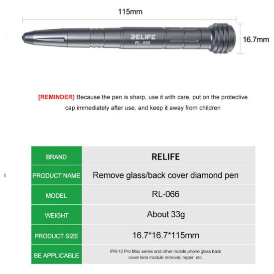 RELIFE RL-066 BACK GLASS REMOVAL DIAMOND PEN WITH TUNGSTEN STEEL