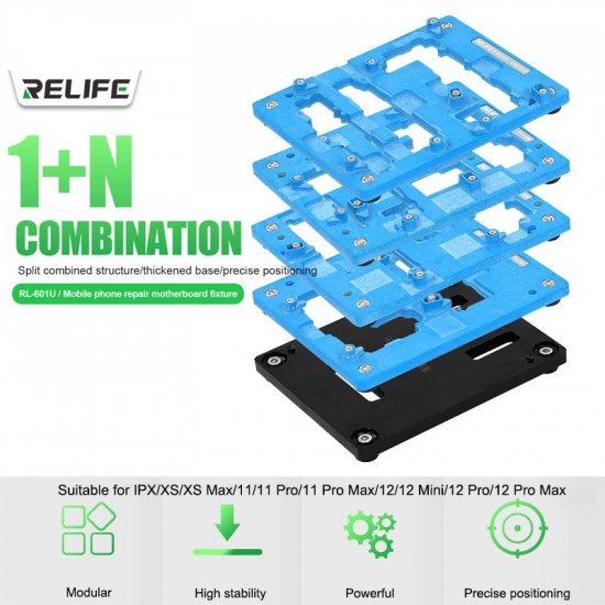 RELIFE RL-601U MODULAR PRECISION POSITIONING CLAMP IPHONE REPAIR MOTHERBOARD FIXTURE WITH BASE FOR IPX-12 SERIES