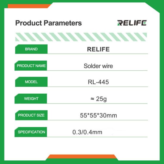RELIFE RL-445 HIGH PURITY SOLDER WIRE 0.3/0.4MM FOR MOBILE PCB REPAIR - 25G