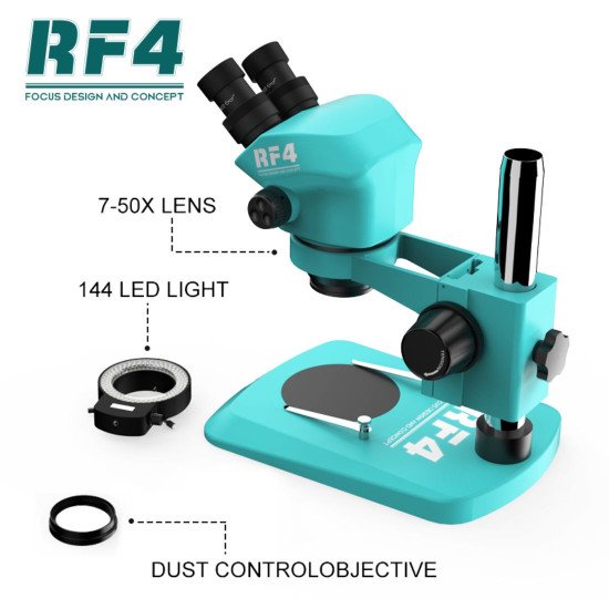RF4 RF-7050 BINOCULAR STEREO MICROSCOPE WITH ZOOMING LENS - (3D CONTINUOUS ZOOM)