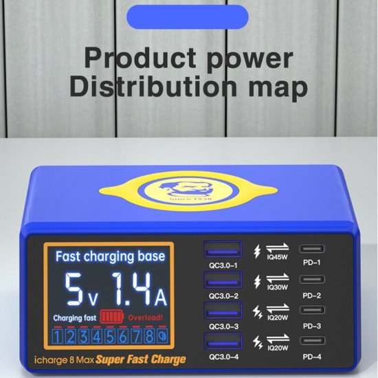 MECHANIC ICHARGE 8 MAX 8-PORT QC 3.0 WIRELESS INTELLIGENT SUPER FAST CHARGE STATION WITH LCD DISPLAY