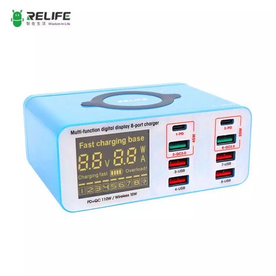 RELIFE RL-304S 8 PORT HIGH POWER LIGHTNING CHARGER WITH WIRELESS  - 110W