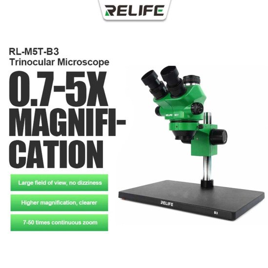 RELIFE RL-M5T-B3 TRINOCULAR STEREO MICROSCOPE - GREEN