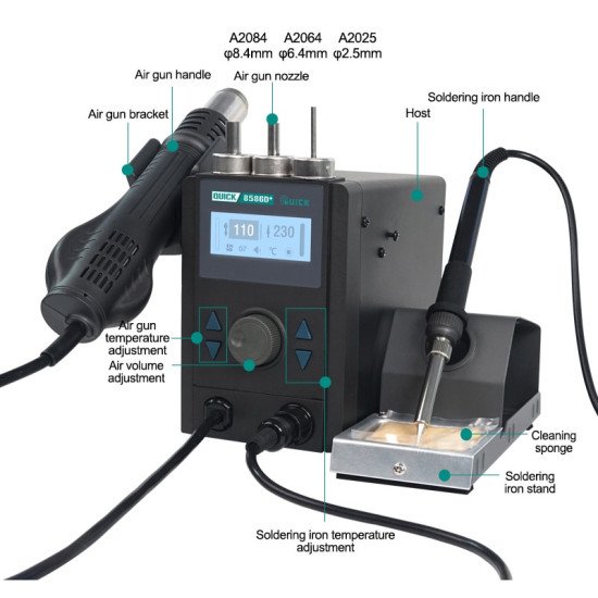 QUICK 8586D+ 2 IN 1 REWORK STATION WITH TEMPERATURE CALIBRATION SYSTEM
