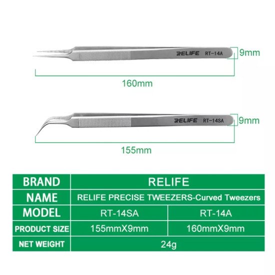 RELIFE RT-14SA ANTI-STATIC STAINLESS TWEEZER - CURVED