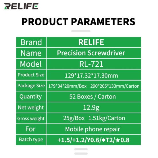 RELIFE RL-721 PRECISION SCREWDRIVER CLASSIC SMALL WAIST DESIGN HANDLE 